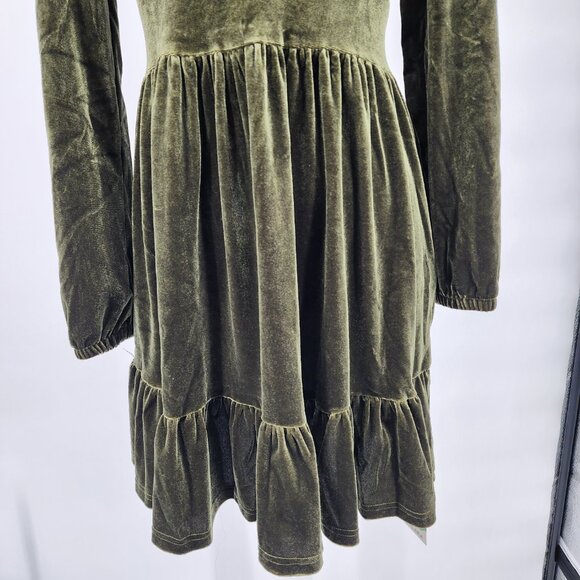 HALARA Deep V Neck Ruffled Hem Velvet Rifle Green Mini Party Dress XS NWT - Picture 4 of 11